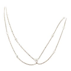 14 Karat White Gold 0.17 Carat Diamonds Double Chain Necklace
