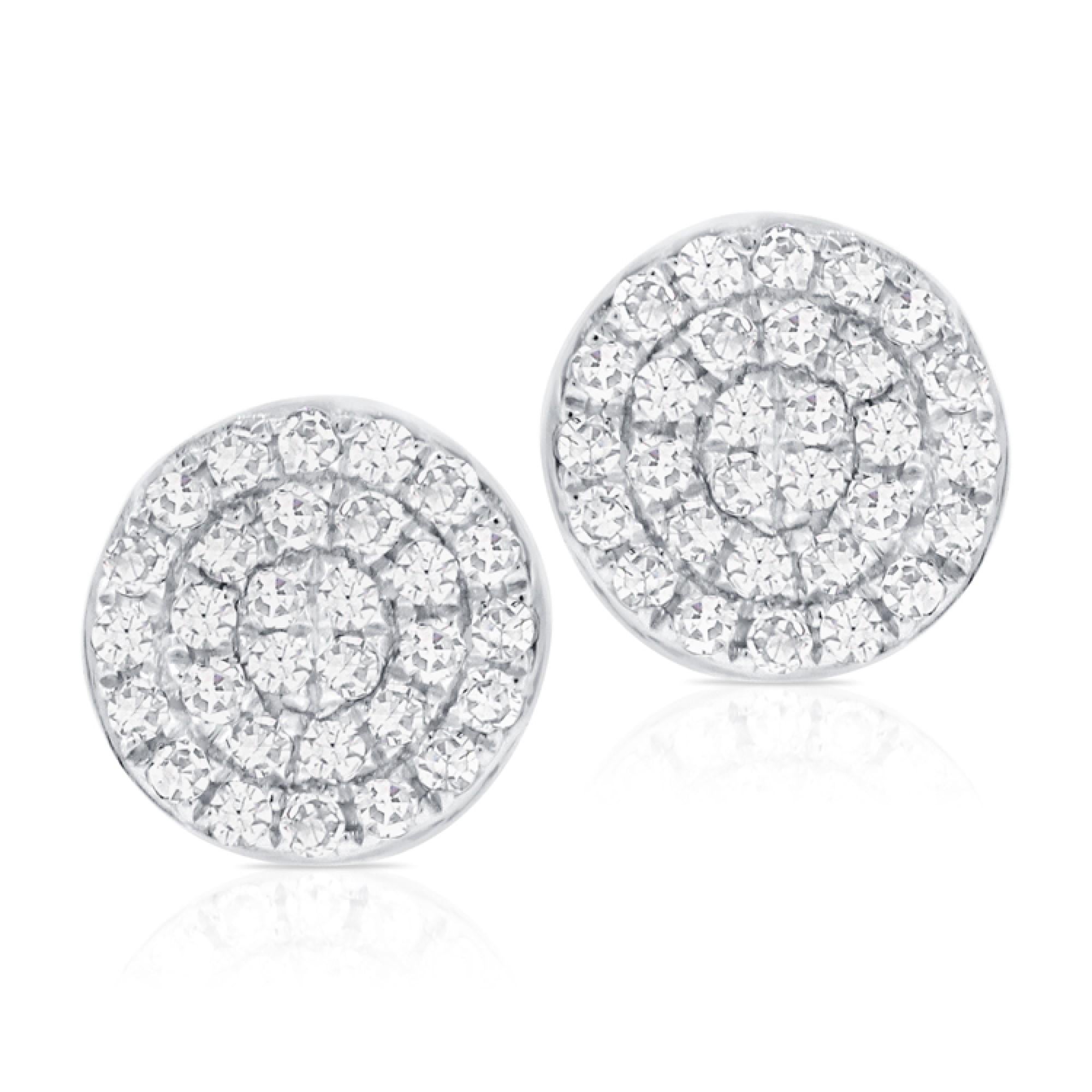 Adorn yourself with these classic and elegant disc Earrings, Crafted of 14k gold and featuring approximately 0.18 ct. of sparkling white diamonds. Available in white, yellow and rose gold.  Diamond color and Clarity GH SI1-SI2 
-14K Gold
-Diamond