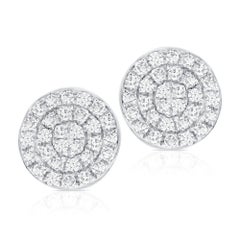 14 Karat White Gold 0.18 Carat Diamond Round Pave Disc Stud Earrings