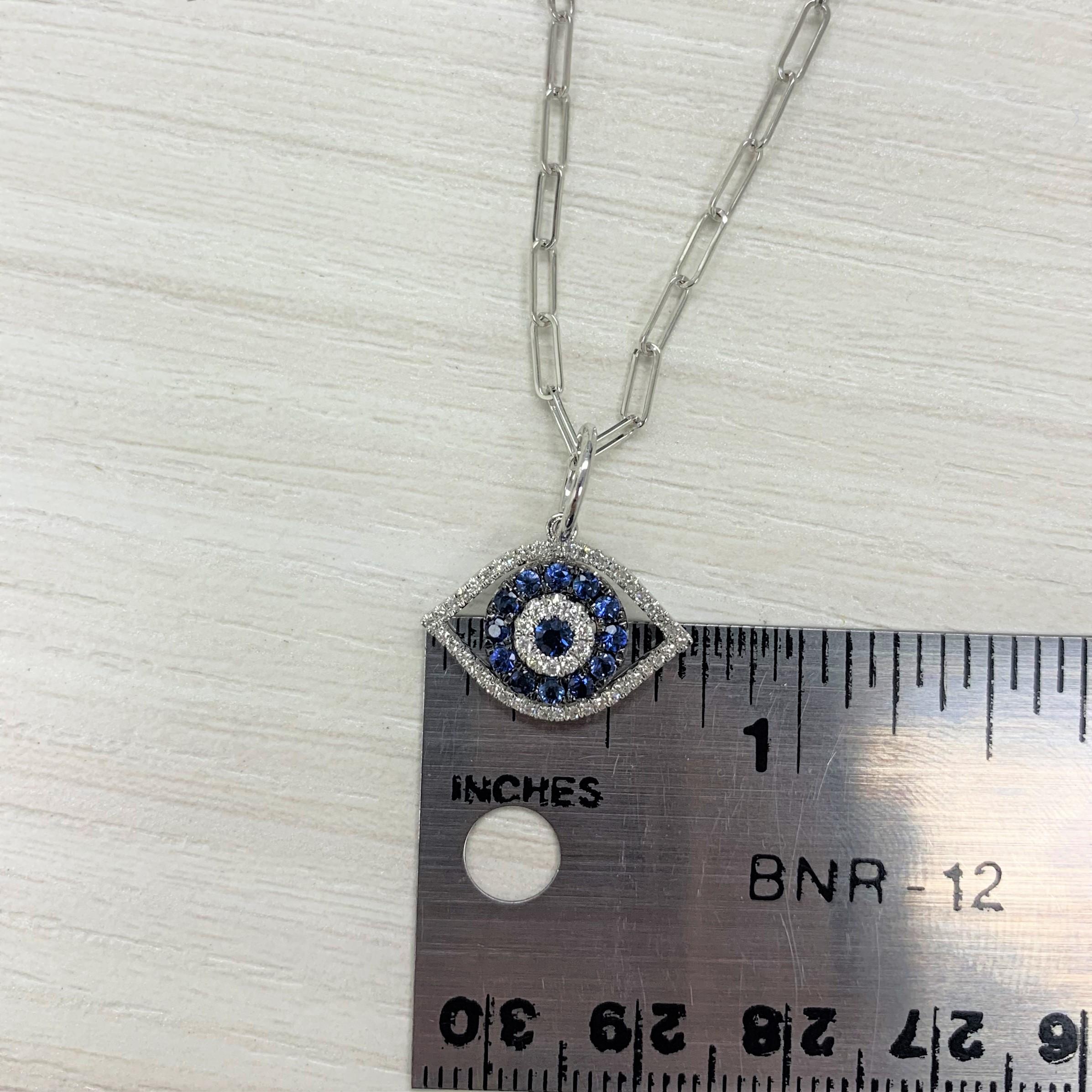 Contemporaneo Collana Paperclip in oro bianco 14 carati con diamante e zaffiro da 0,18 carati in vendita