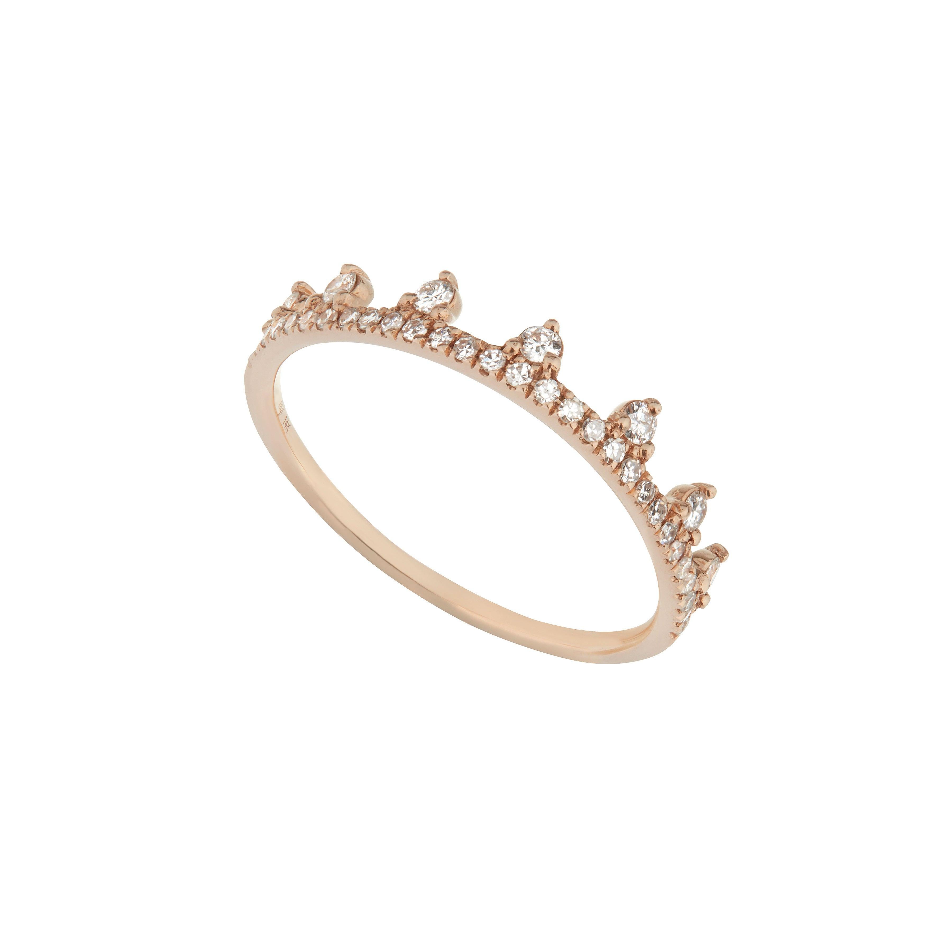 For Sale:  14 Karat White Gold 0.19 Carat Round Diamond Dotted Tiara Style Band Ring 4