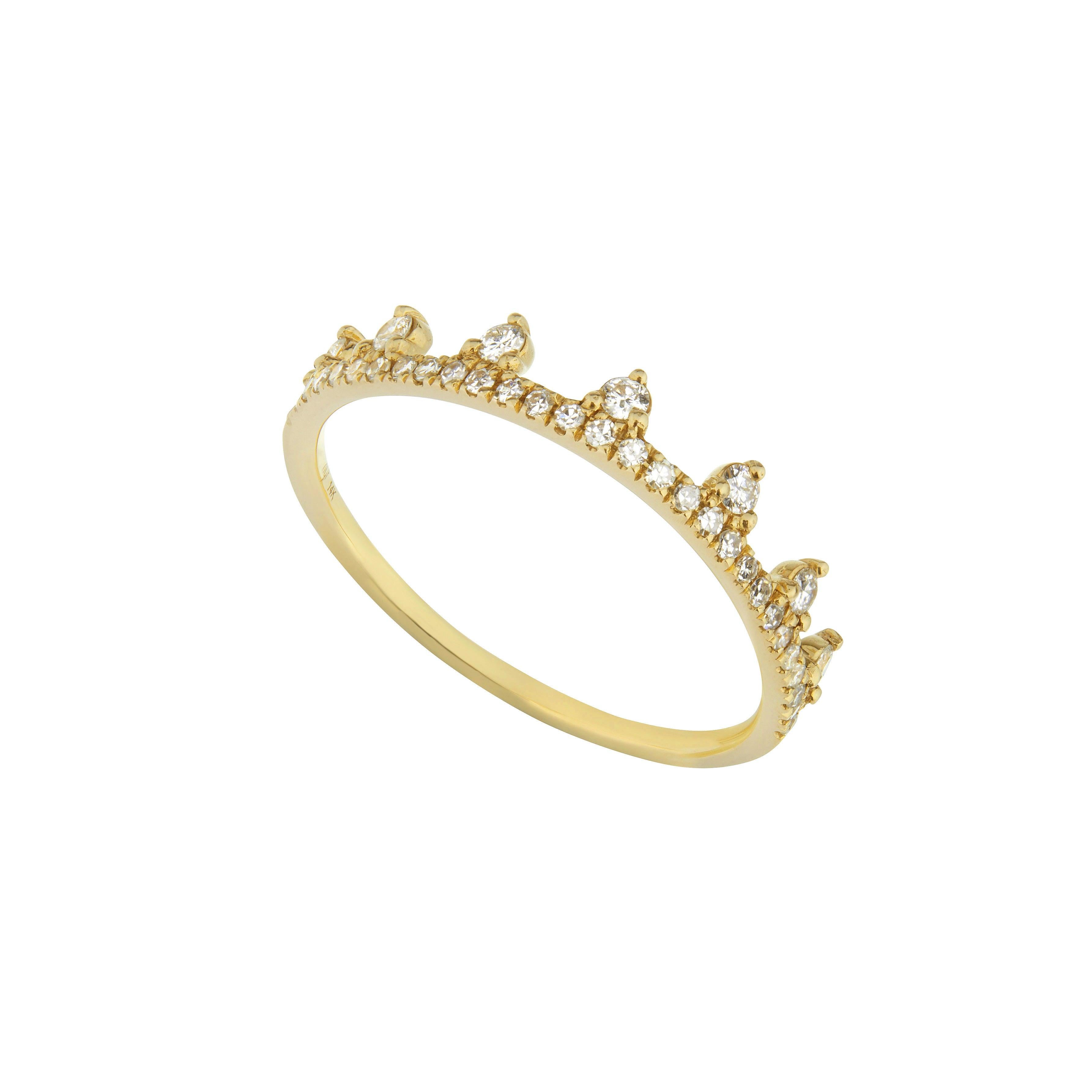 For Sale:  14 Karat White Gold 0.19 Carat Round Diamond Dotted Tiara Style Band Ring 5