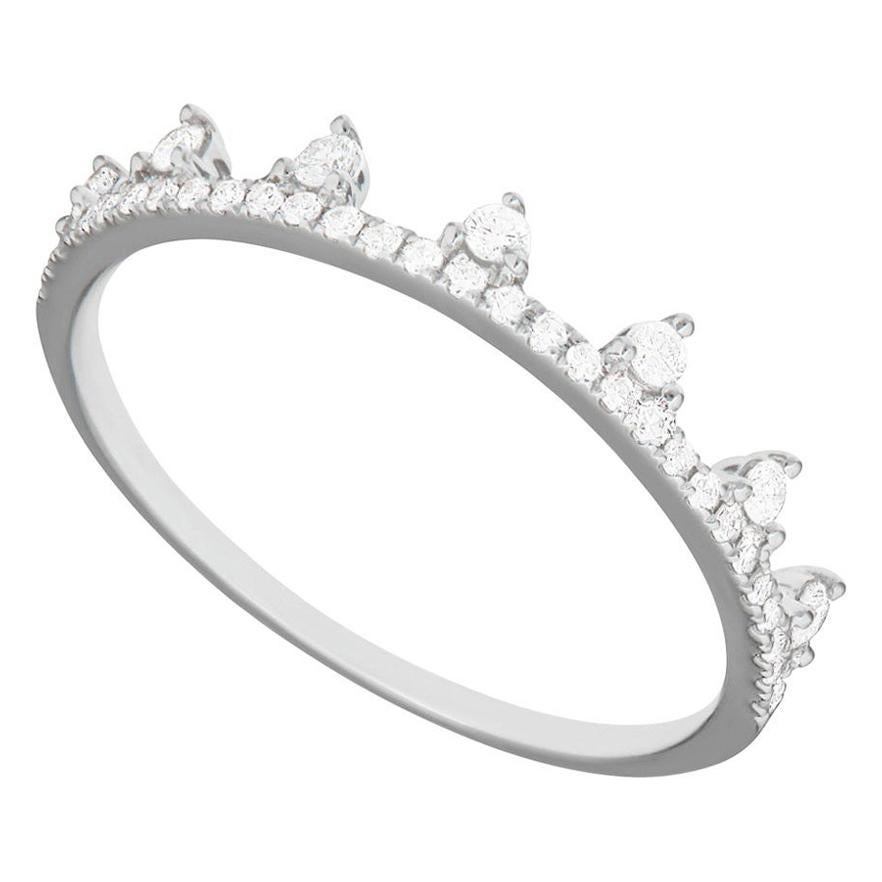 For Sale:  14 Karat White Gold 0.19 Carat Round Diamond Dotted Tiara Style Band Ring