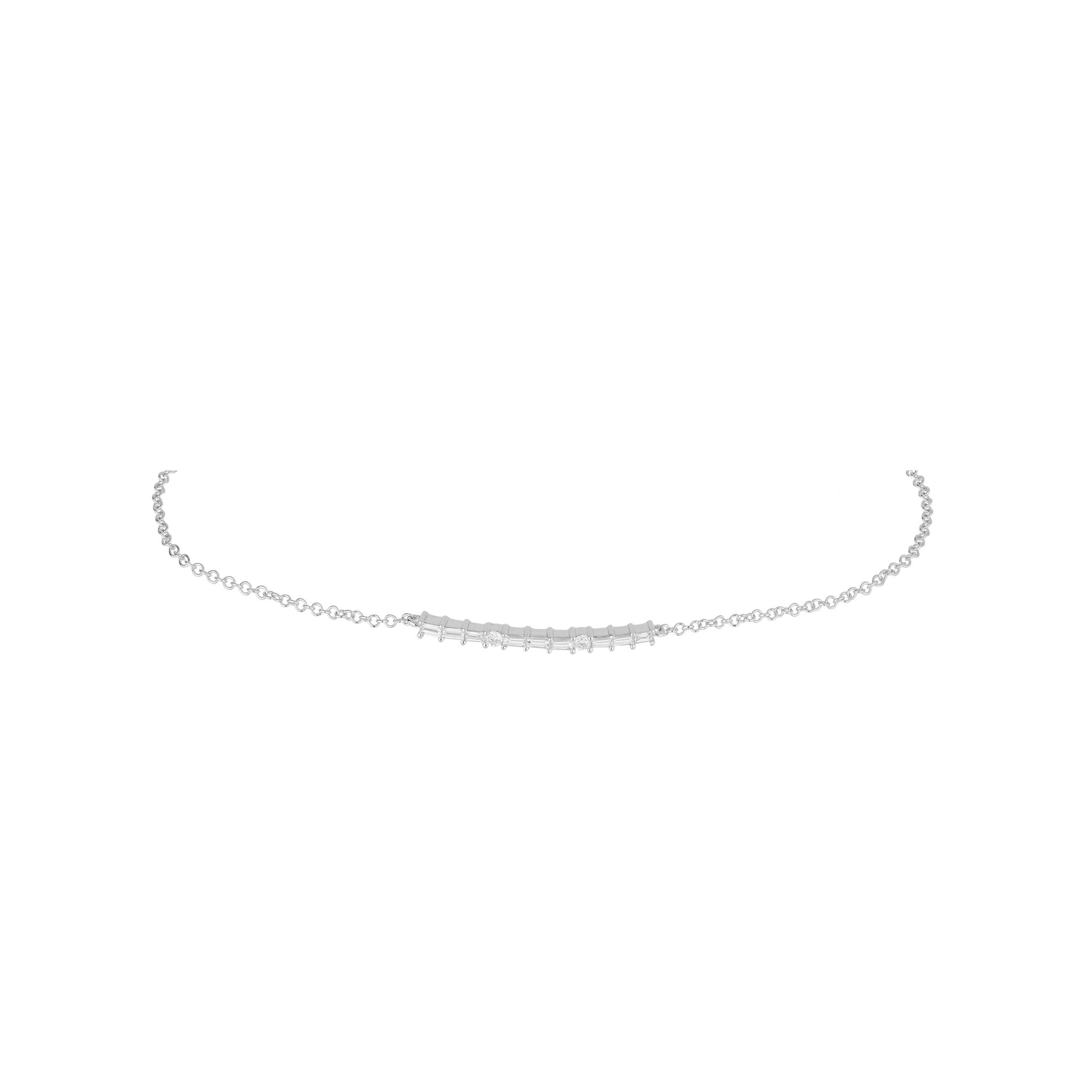 Baguette Cut 14 Karat White Gold 0.20 Carat Baguette and Round Diamond Bar Chain Bracelet For Sale