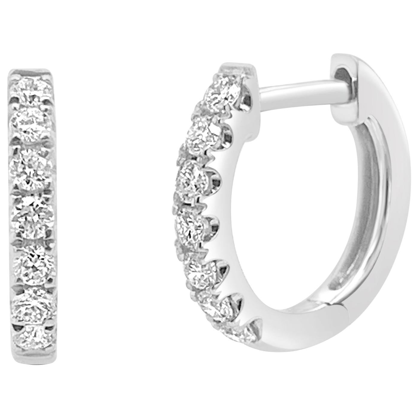 14 Karat White Gold 0.20 Carat Diamond Huggie Earrings For Sale