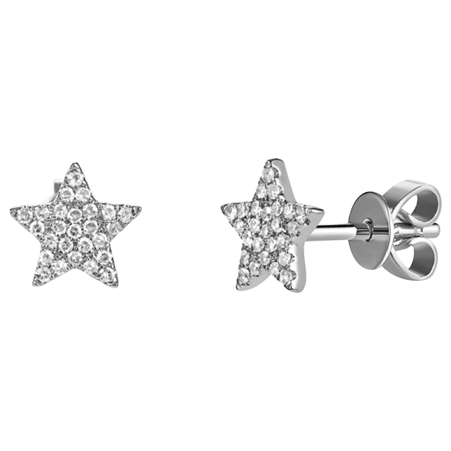 14 Karat White Gold 0.21 Carat Diamond Star Earrings For Sale