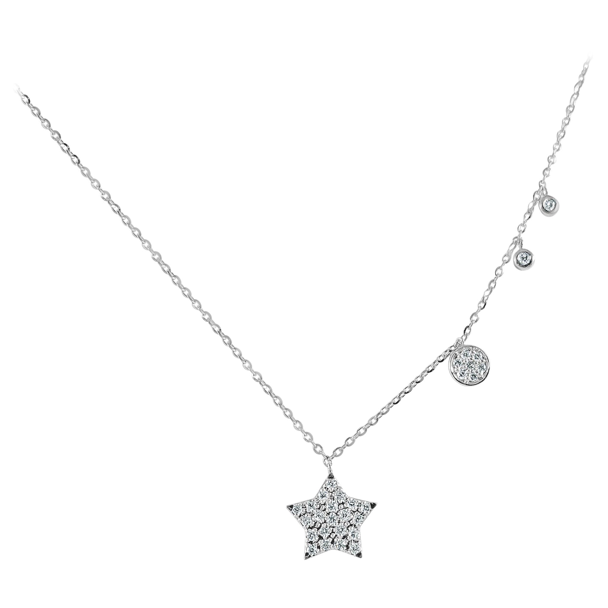 Collier étoile en or blanc 14 carats avec diamants de 0,21 carat en vente