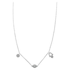 14 Karat White Gold 0.23 Carat Diamond Evil Eye and Hamsa Necklace