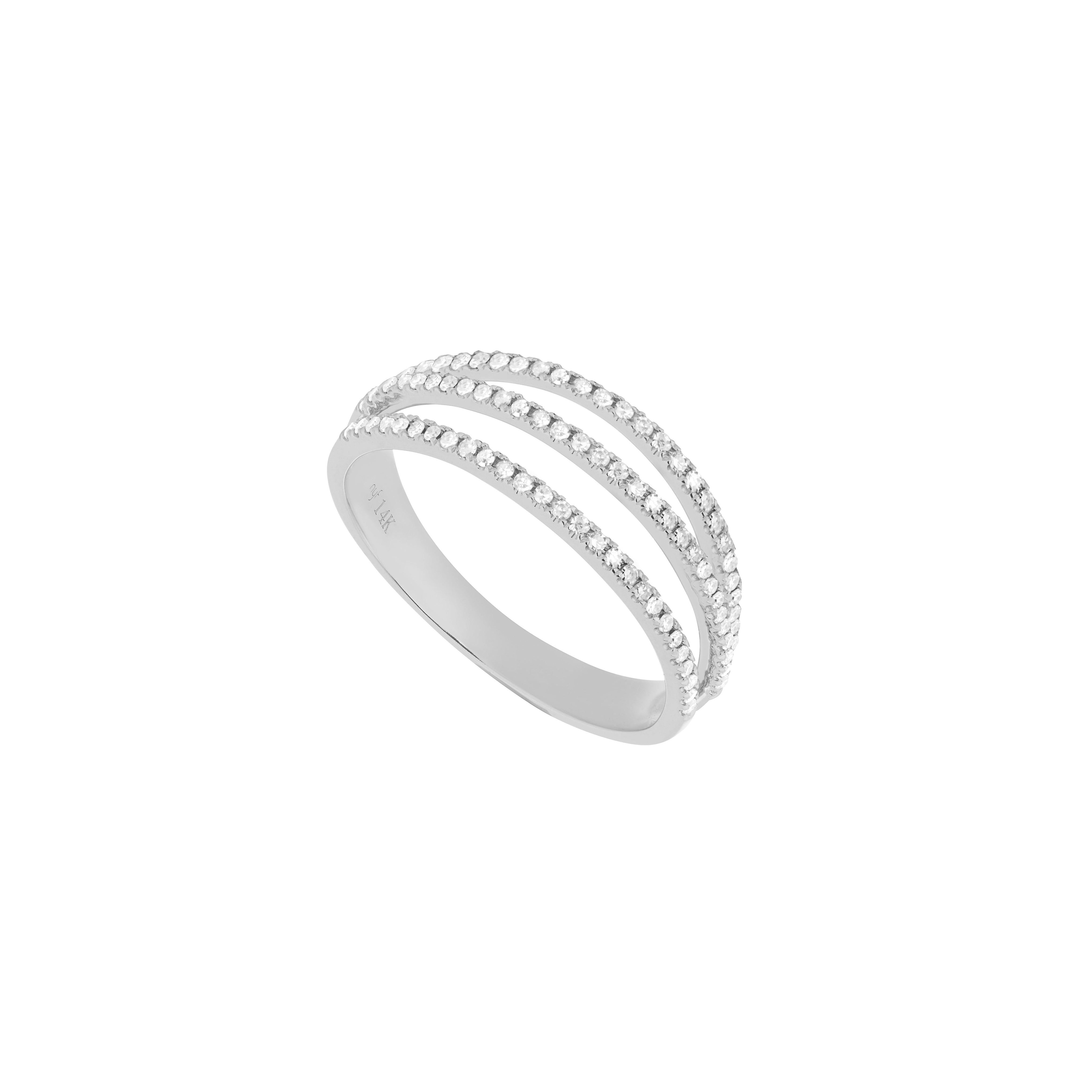 For Sale:  14 Karat White Gold 0.23 Carat Round Diamond Triple Line Band Ring 2