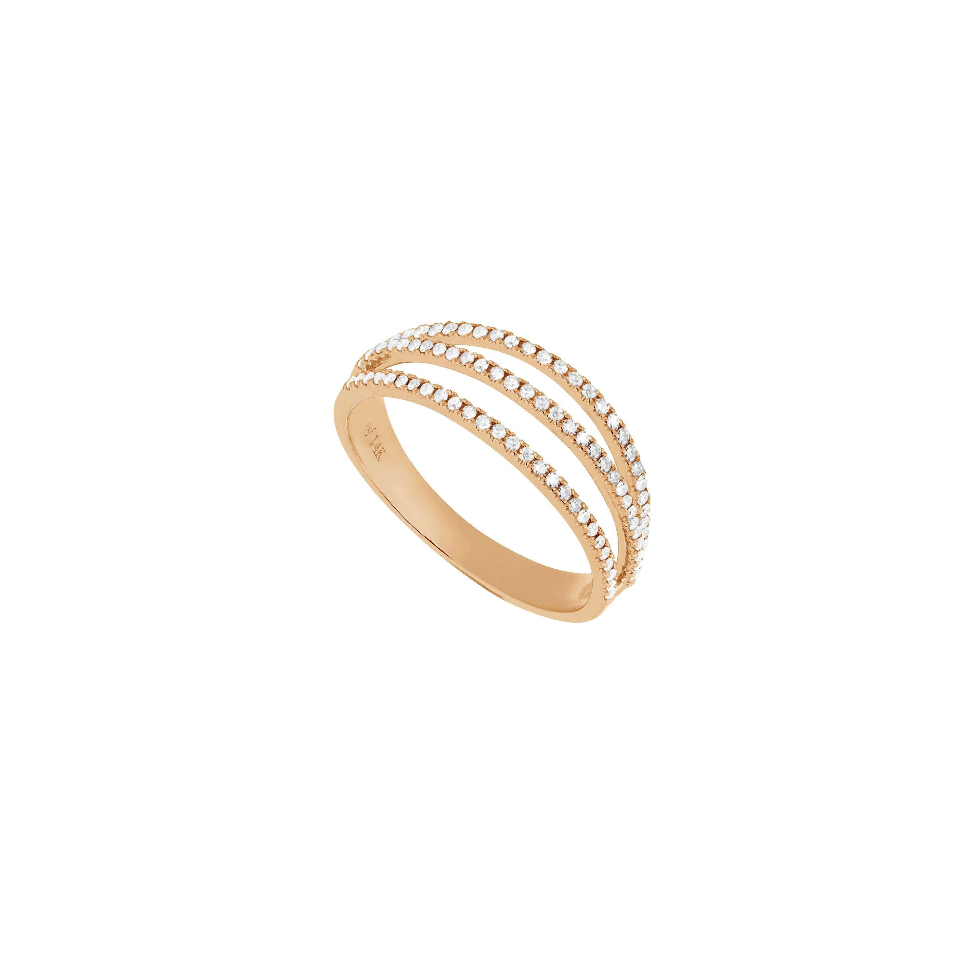 For Sale:  14 Karat White Gold 0.23 Carat Round Diamond Triple Line Band Ring 4