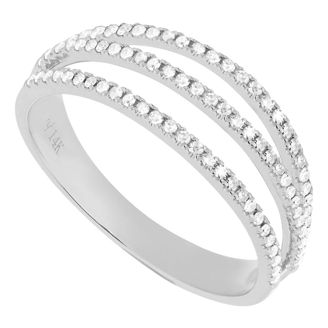 For Sale:  14 Karat White Gold 0.23 Carat Round Diamond Triple Line Band Ring