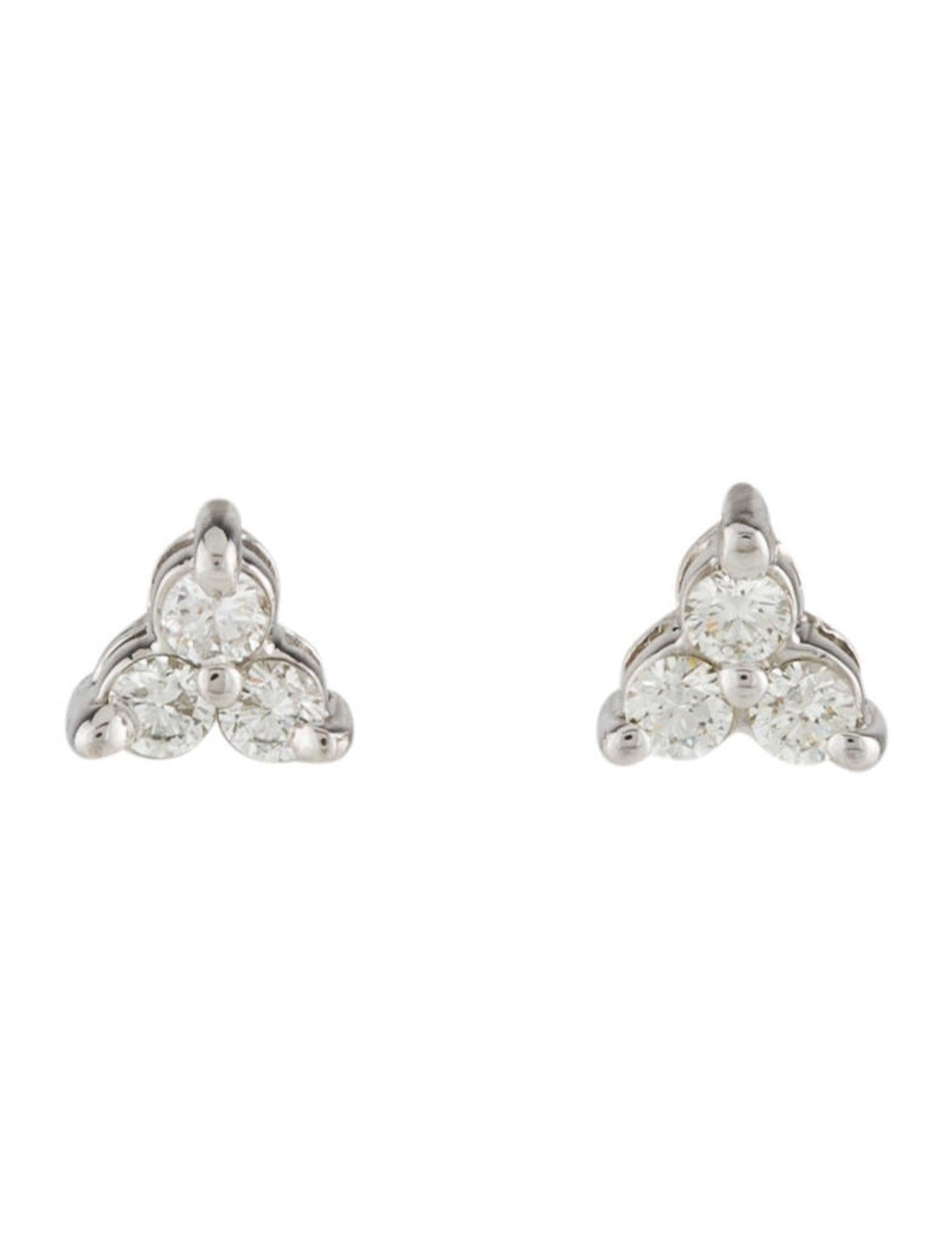 Women's 14 Karat White Gold 0.24 Carat Diamond 3-Stone Stud Earrings For Sale