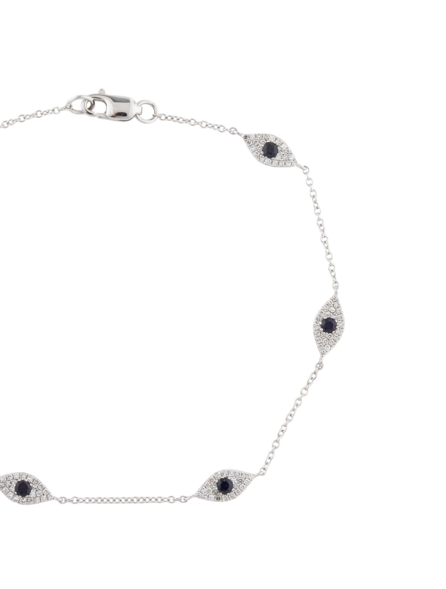 Bracelet satellite Evil Eye en or blanc 14 carats avec diamants 0,26 carat et saphirs de 7 pouces Neuf - En vente à Great neck, NY
