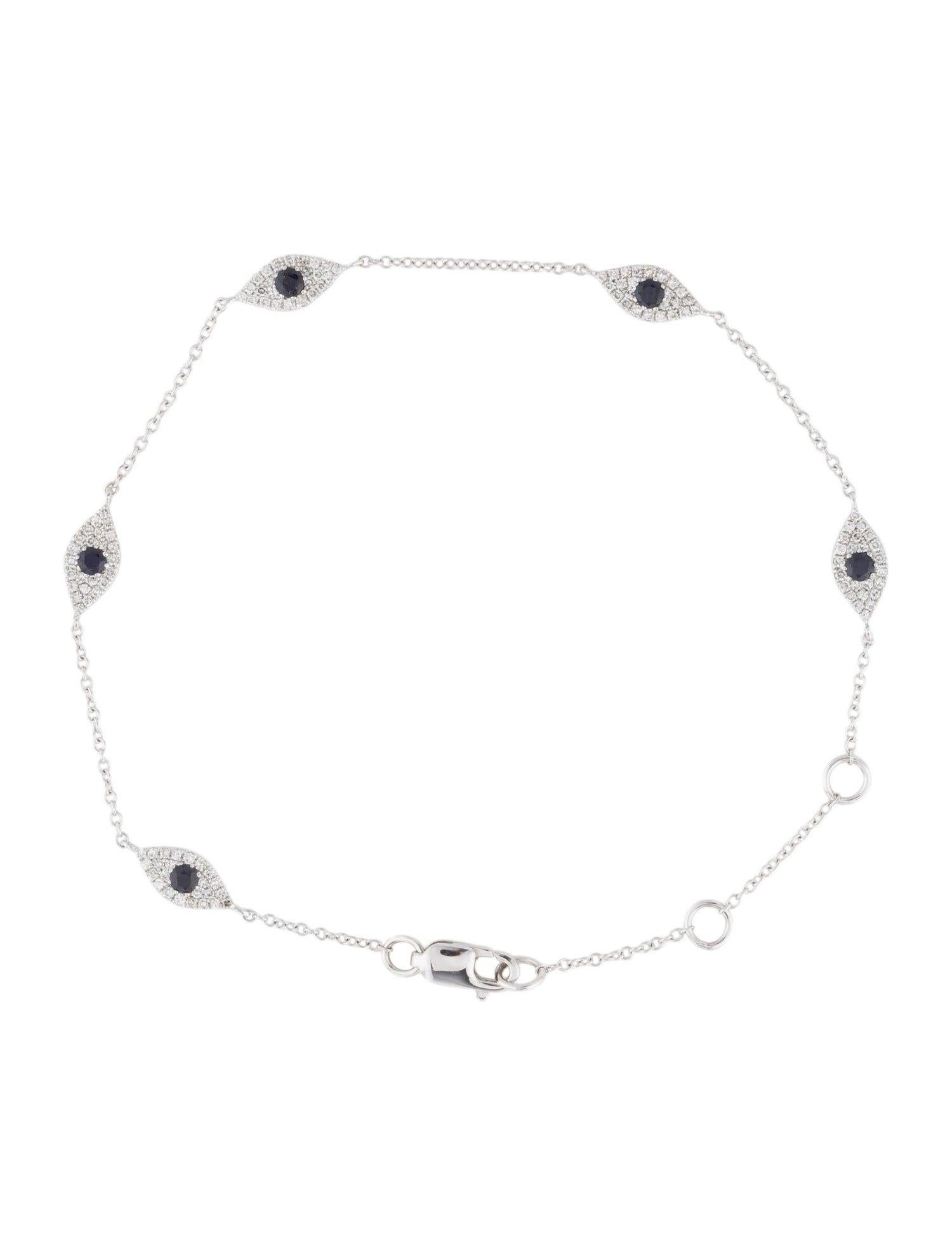 Bracelet satellite Evil Eye en or blanc 14 carats avec diamants 0,26 carat et saphirs de 7 pouces en vente 1