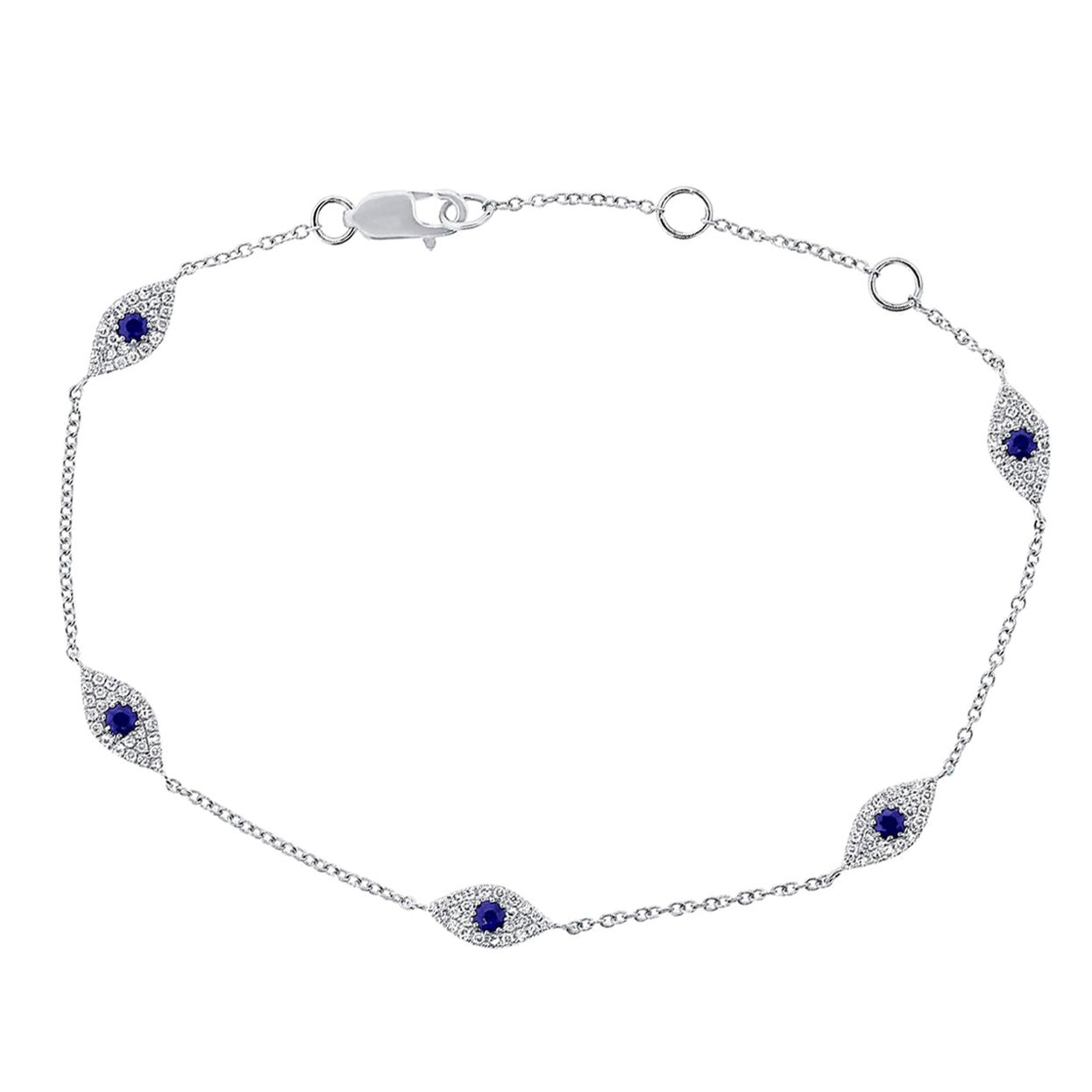 Bracelet satellite Evil Eye en or blanc 14 carats avec diamants 0,26 carat et saphirs de 7 pouces en vente