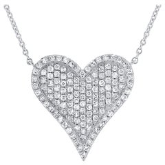14 Karat White Gold 0.34 Carat Diamond Pave Heart Necklace