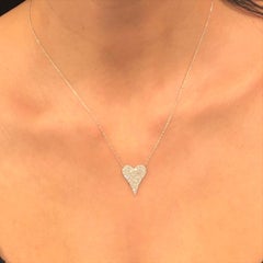 14 Karat White Gold 0.36 Carat Diamond Pave Heart Necklace