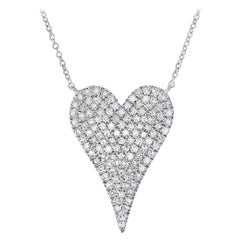Vintage 14 Karat White Gold 0.36 Carat Diamond Pave Heart Necklace