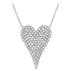 14 Karat White Gold 0.36 Carat Diamond Pave Heart Necklace