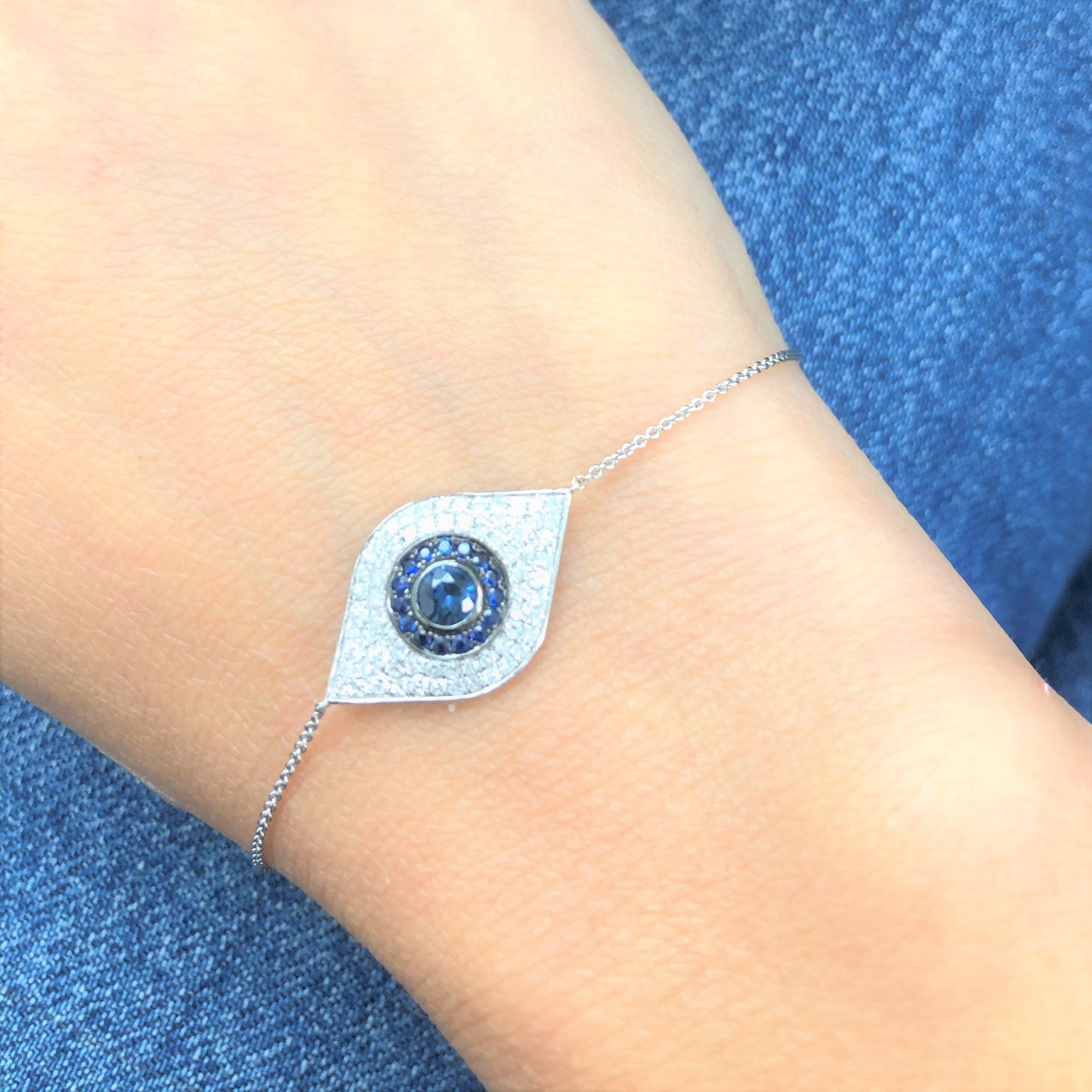 14 Karat Weißgold 0,37 Karat Diamant und Saphir Evil Eye Armband im Zustand „Neu“ im Angebot in Great neck, NY