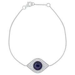 14 Karat White Gold 0.37 Carat Diamond and Sapphire Evil Eye Bracelet