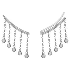 14 Karat White Gold 0.38 Carat Round Diamond Drop Climbing Earrings