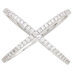 14 Karat White Gold 0.39 Carat Diamond Criss Cross Over Anniversary Ring