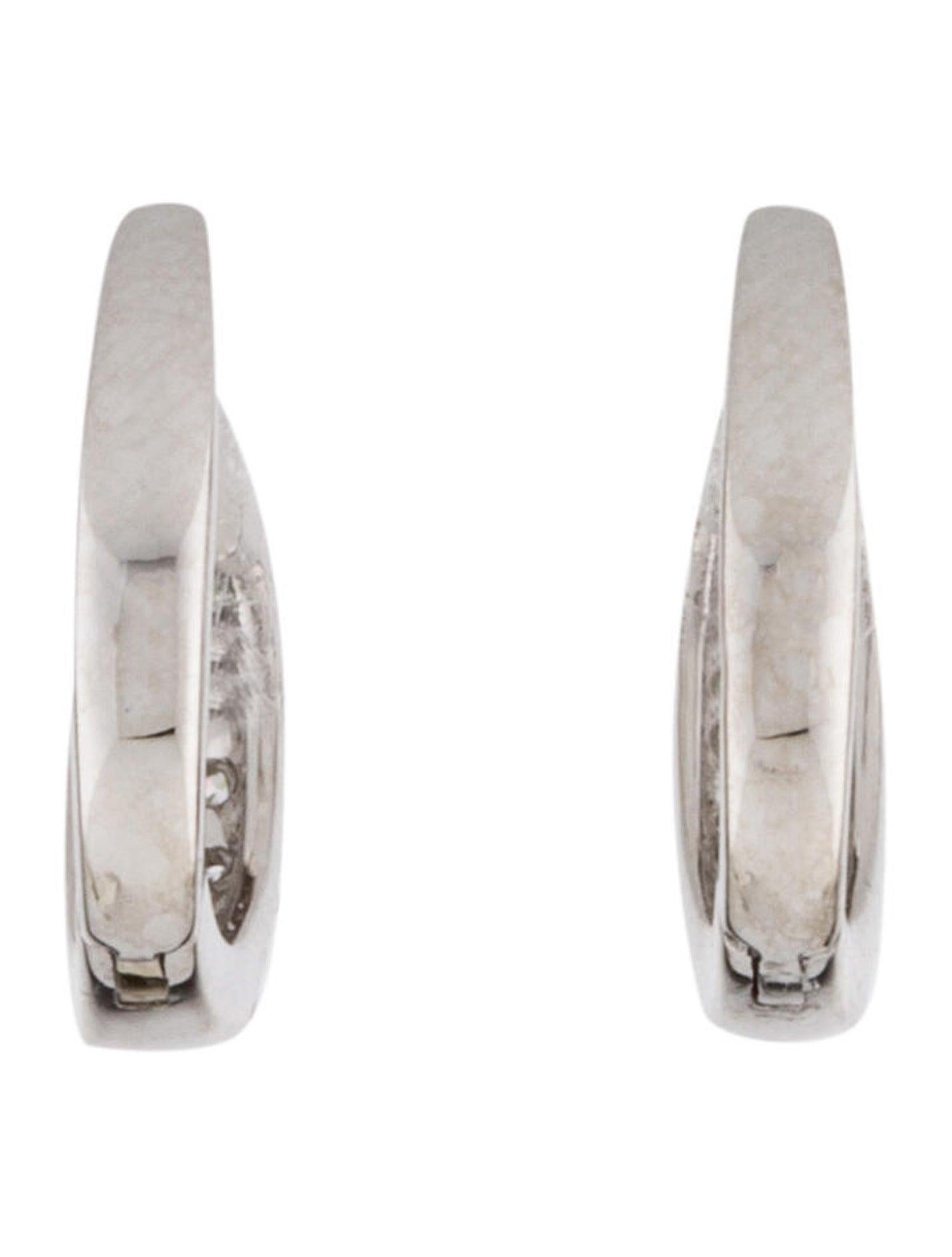 Women's 14 Karat White Gold 0.39 Carat Diamond Double Row Huggie Earrings For Sale