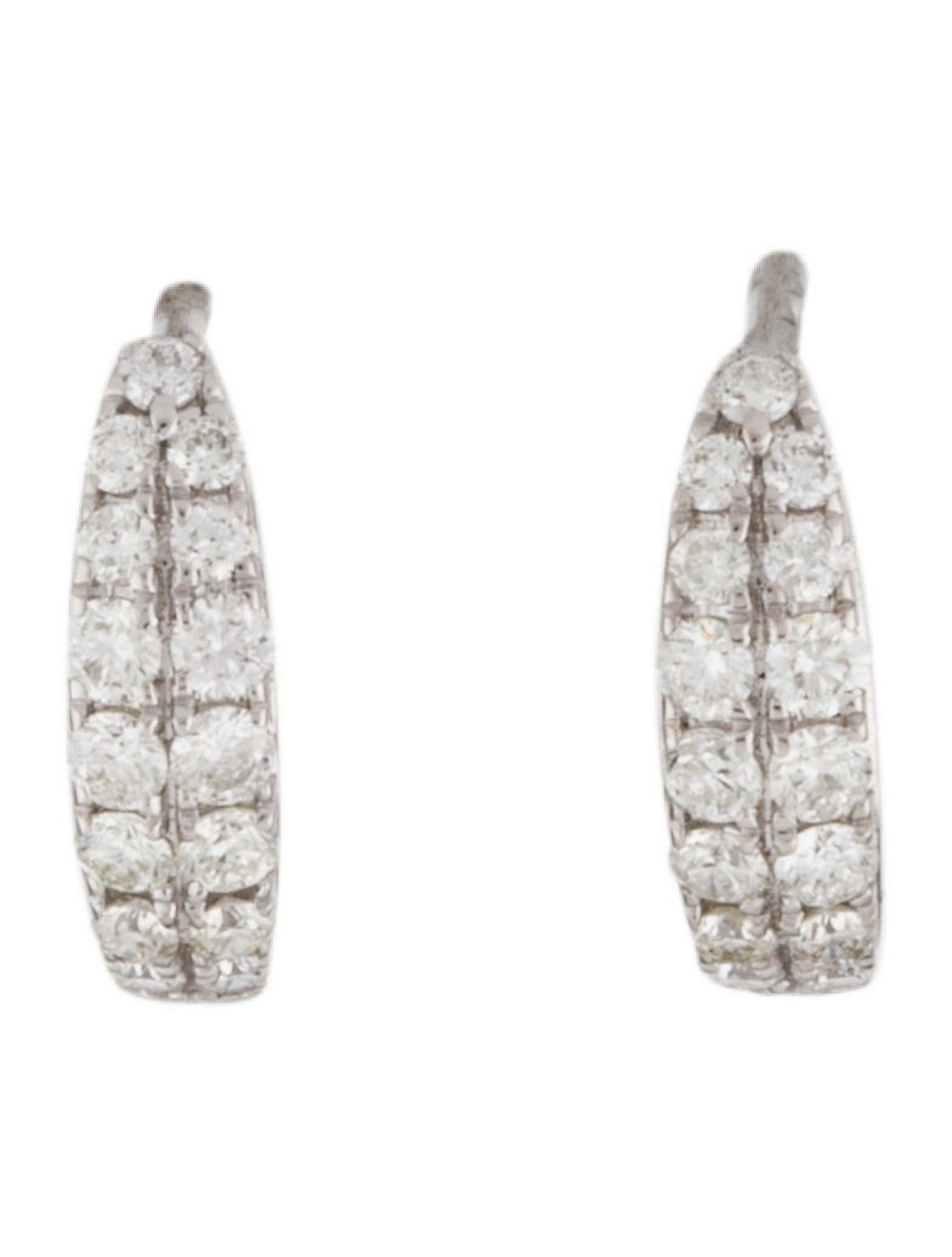 14 Karat White Gold 0.39 Carat Diamond Double Row Huggie Earrings For Sale 1