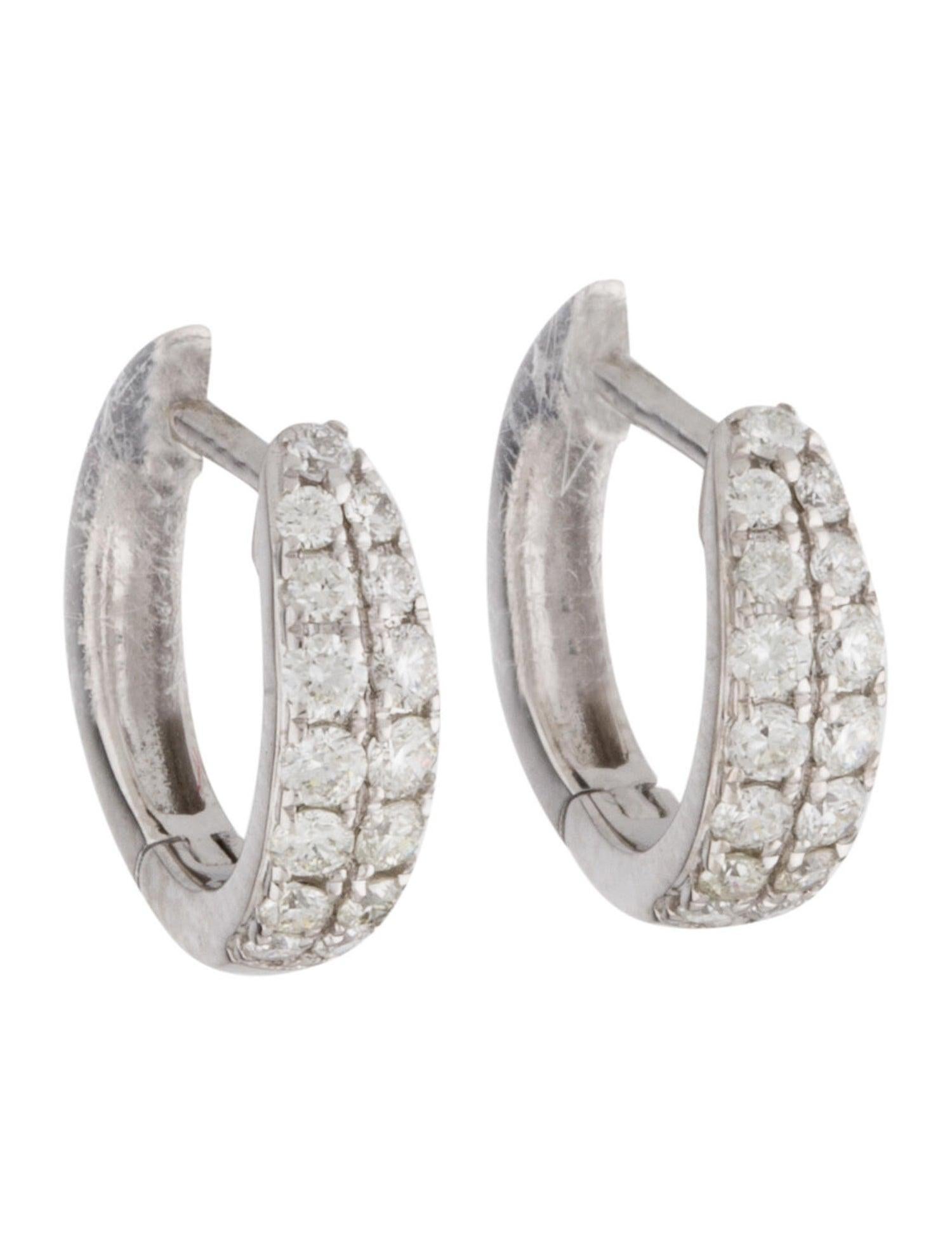 14 Karat White Gold 0.39 Carat Diamond Double Row Huggie Earrings For Sale 3