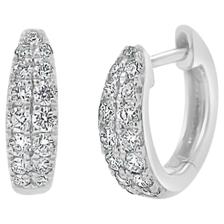 14 Karat White Gold 0.39 Carat Diamond Double Row Huggie Earrings