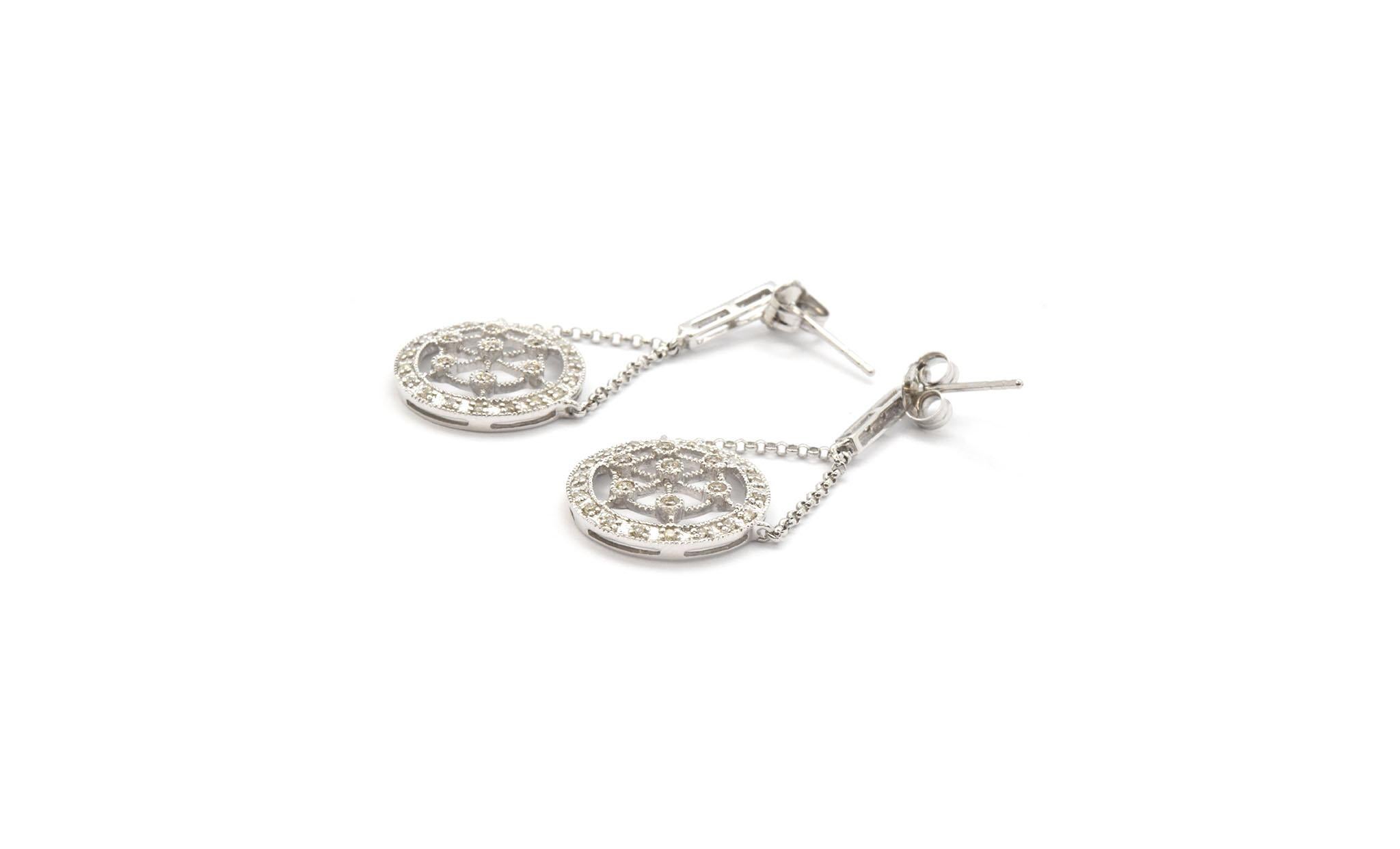 Modern 14 Karat White Gold 0.40 Carat Diamond Circle Dangling Earrings For Sale