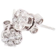 14 Karat White Gold 0.40 Carat Flower Cluster Diamond Stud Earrings