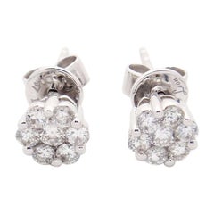 14 Karat White Gold 0.47 Karat Flower Cluster Diamond Stud Earrings