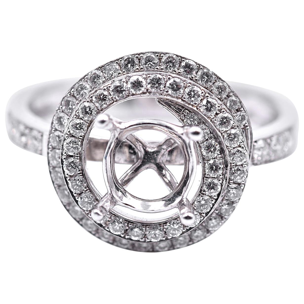14 Karat White Gold 0.49 Carat Diamond Semi-Mount Engagement Ring
