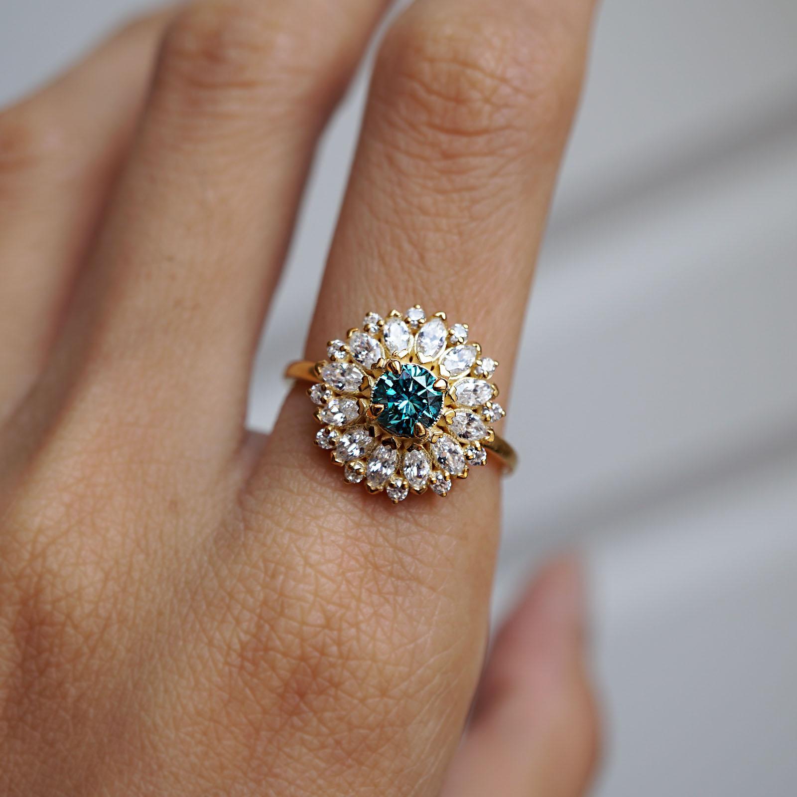 Contemporary 14 Karat White Gold, 0.5 Carat Natural Blue Diamond Engagement Ring For Sale