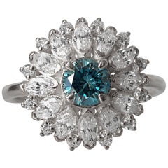 14 Karat White Gold, 0.5 Carat Natural Blue Diamond Engagement Ring