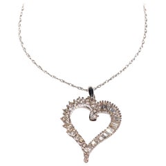 14 Karat White Gold 0.50 Carat Diamond Heart Shape Charm Pendant Fine Jewelry