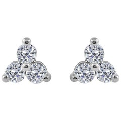14 Karat White Gold 0.51 Carat Diamond 3-Stone Stud Earrings