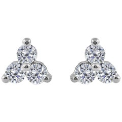 14 Karat White Gold 0.51 Carat Diamond 3-Stone Stud Earrings