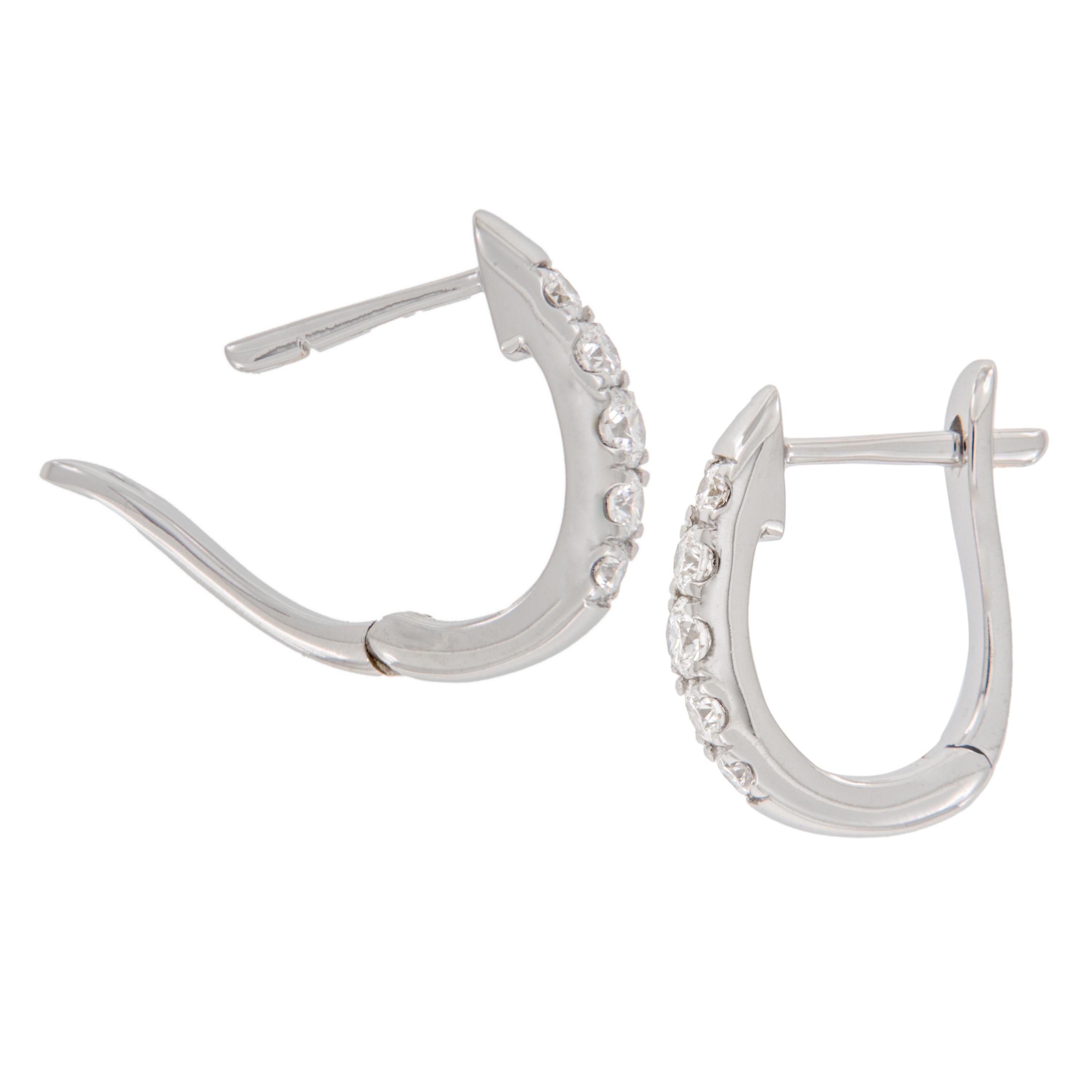 Contemporary 14 Karat White Gold 0.54 Cttw Graduated Diamond Hoop Earrings