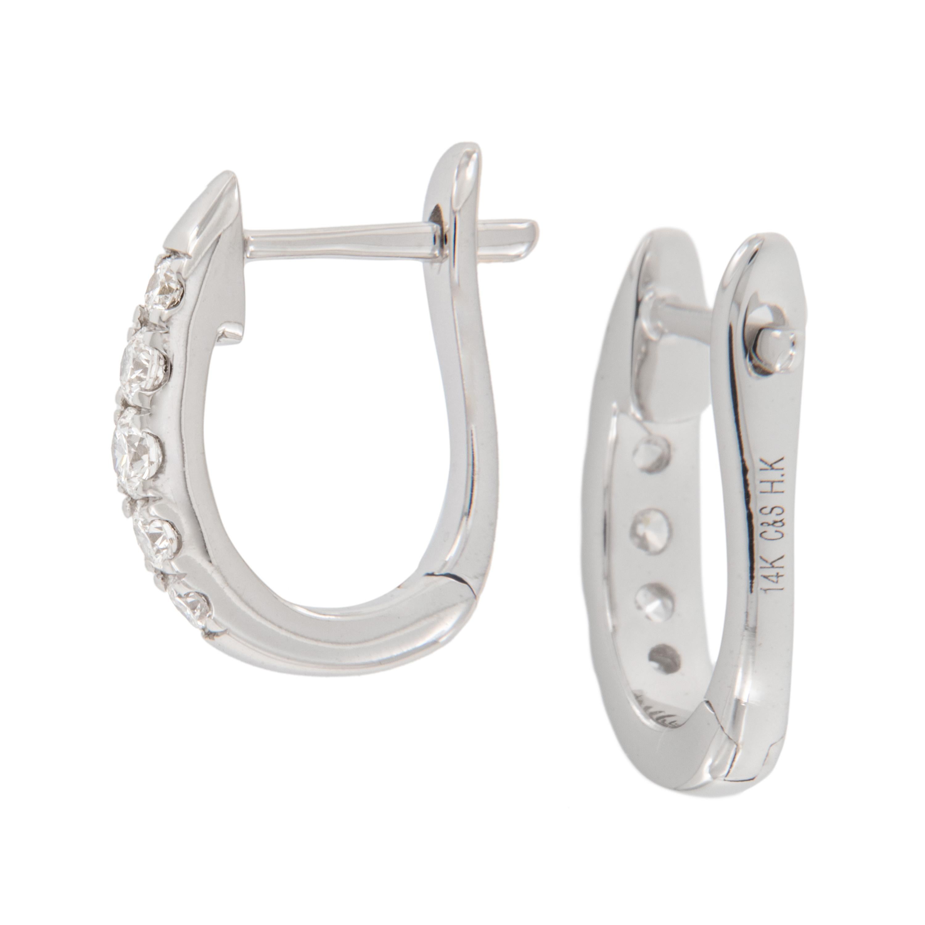 Round Cut 14 Karat White Gold 0.54 Cttw Graduated Diamond Hoop Earrings