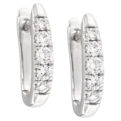 14 Karat White Gold 0.54 Cttw Graduated Diamond Hoop Earrings