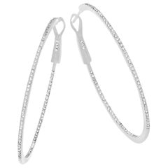 14 Karat White Gold 0.59 Carat Diamond Round Hoop Earrings