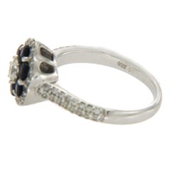 14 Karat White Gold 0.60 Carat Diamond and Blue Sapphire Engagement Ring