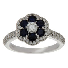 14 Karat White Gold 0.60 Carat Diamond and Blue Sapphire Engagement Ring
