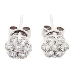 14 Karat White Gold 0.62 Carat Flower Cluster Diamond Stud Earrings