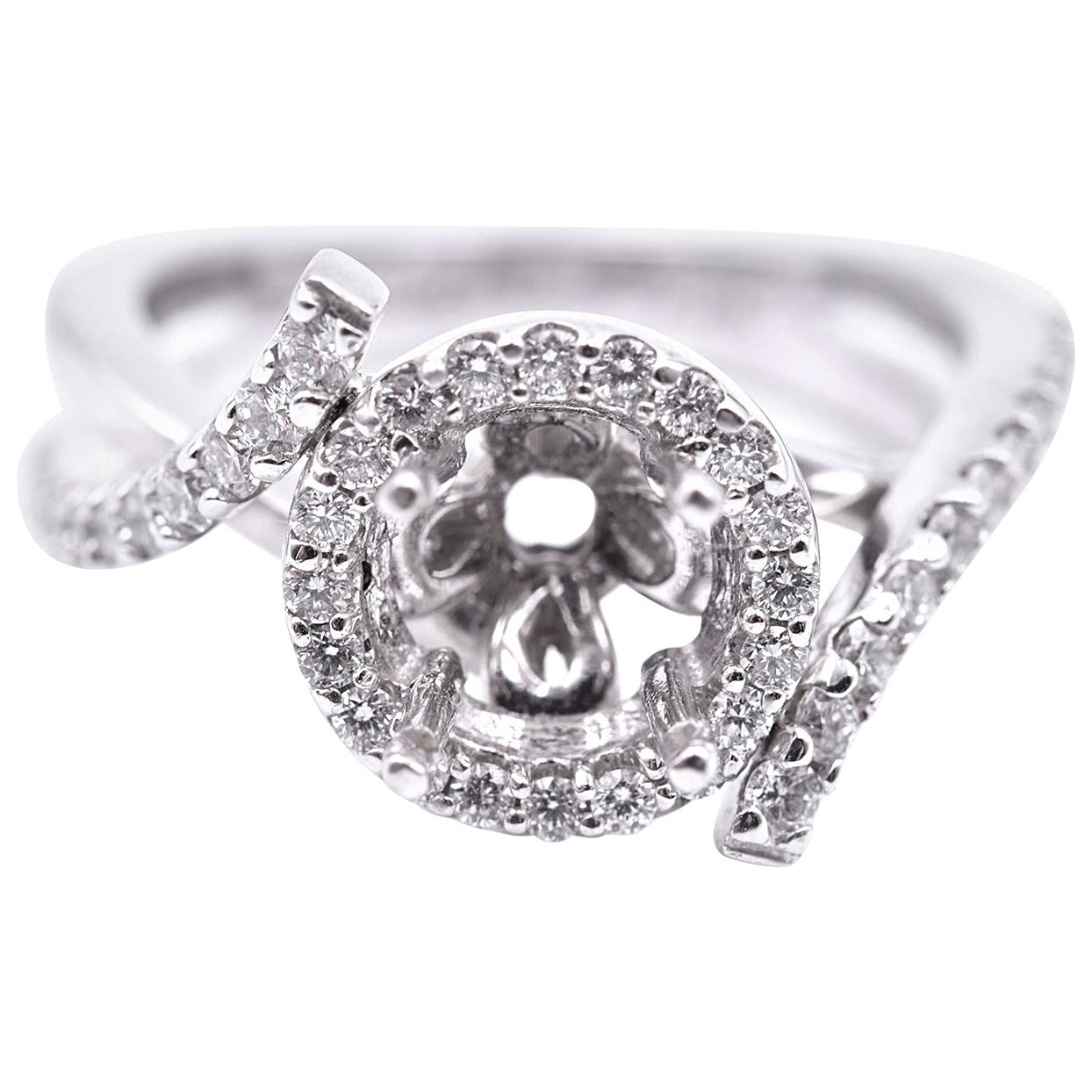 14 Karat White Gold 0.64 Carat Diamond Semi-Mount Engagement Ring