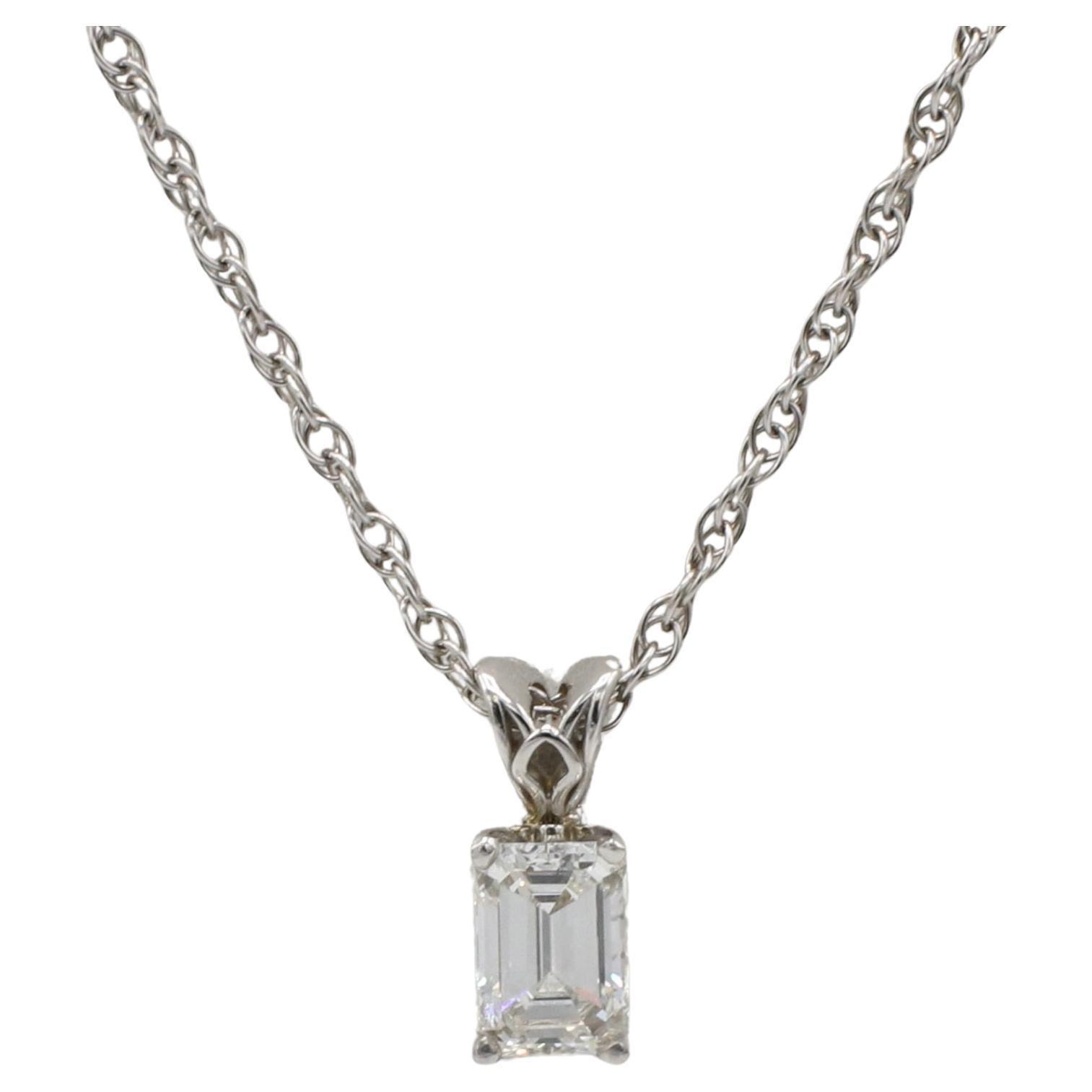 GIA Certified 0.64 Carat G SI1 Emerald Cut Natural Diamond Drop Pendant Necklace
