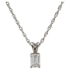 GIA Certified 0.64 Carat G SI1 Emerald Cut Natural Diamond Drop Pendant Necklace